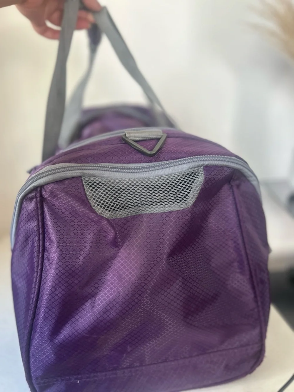 Purple Travel Duffel Bag with Gray Trim